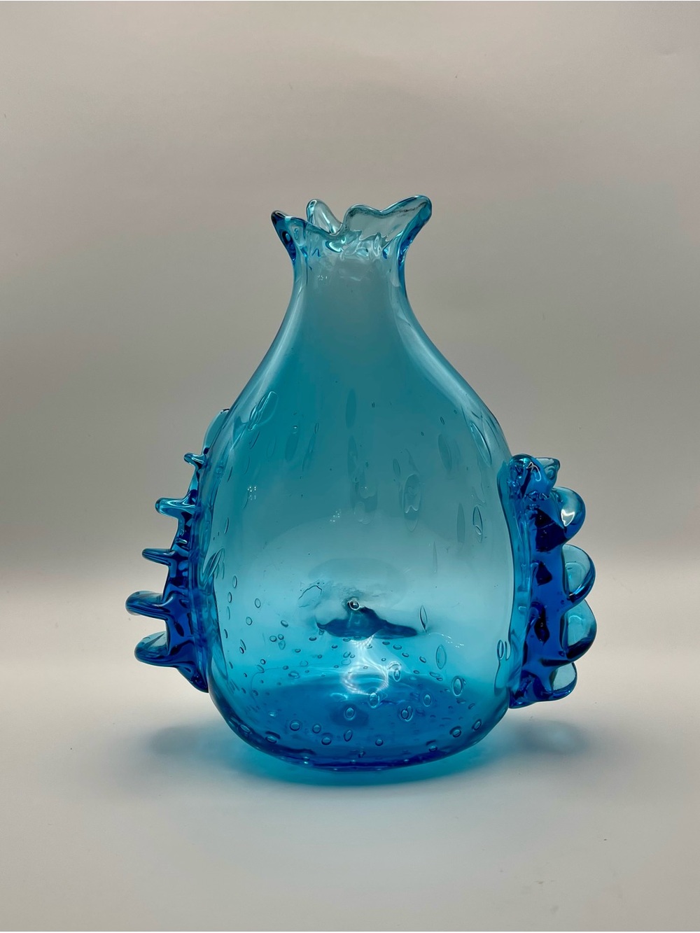 Murano Style MCM Handblown Blue Glass Art Vase 8”